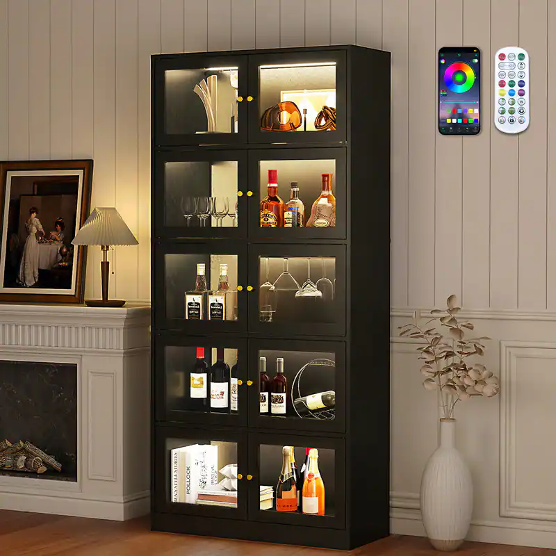 Skyzoo Display Cabinet with RGB LED Lights & Tempered Glass Doors, 5 ...