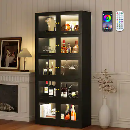Front. Skyzoo - Skyzoo Display Cabinet with RGB LED Lights & Tempered Glass Doors, 5-Tier Curio Cabinet with Storage for Collectibles - Black.