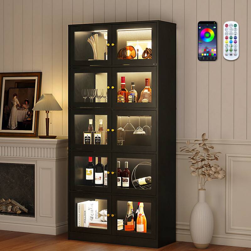 Front. Skyzoo - Skyzoo Display Cabinet with RGB LED Lights & Tempered Glass Doors, 5-Tier Curio Cabinet with Storage for Collectibles - Black.