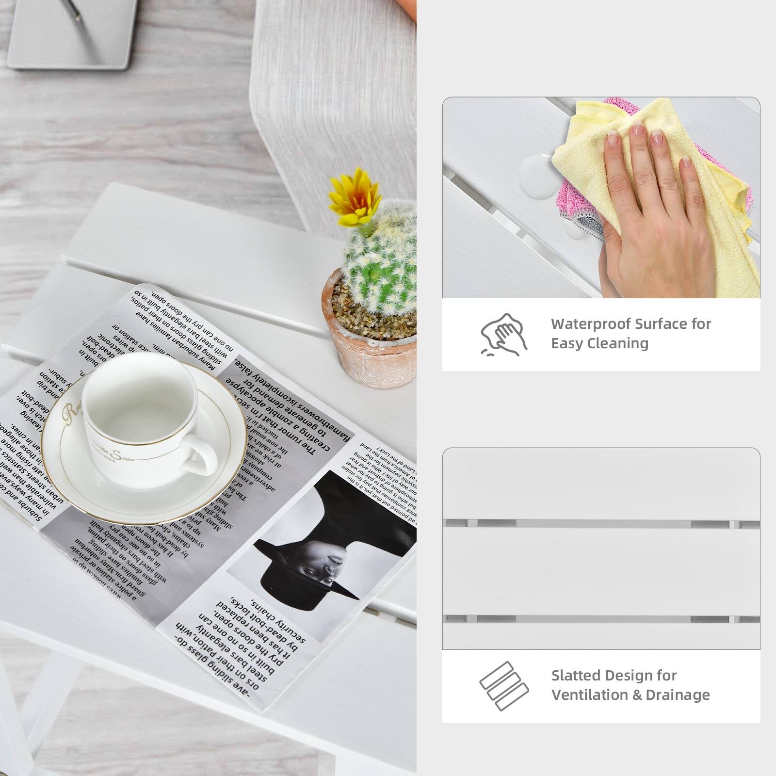 Waterproof Surface for Easy Cleaning
Slatted Design for Ventilation & Drainage