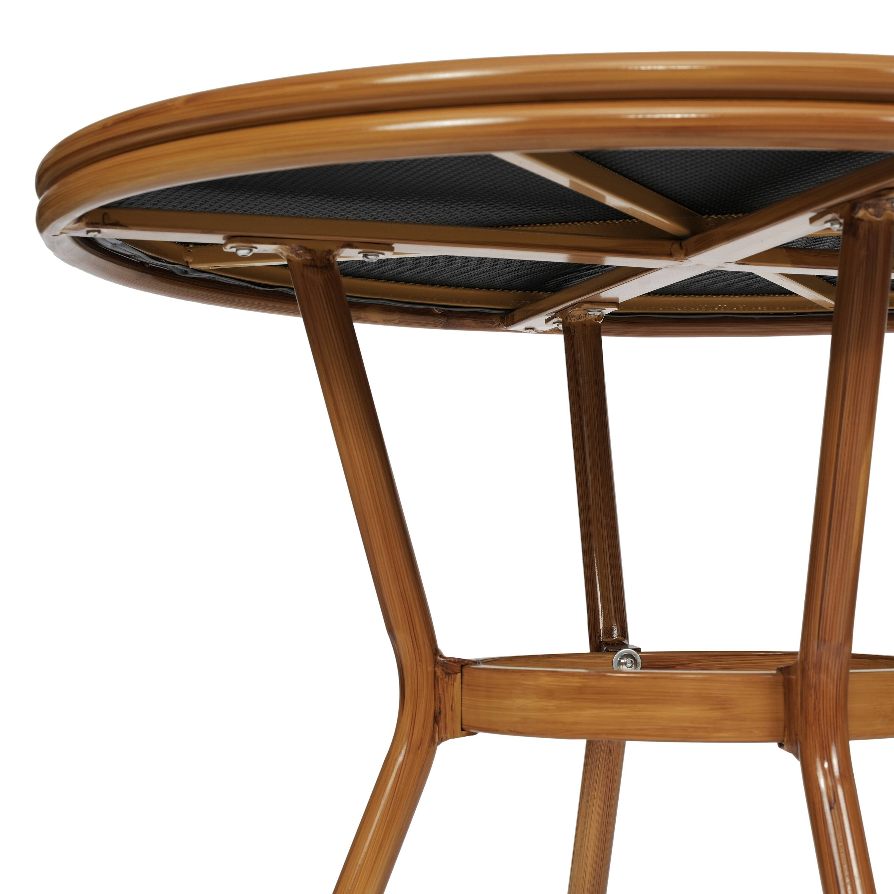 Alt View 9. Emma + Oliver - Massalia Indoor/Outdoor Bistro Style 31.5 in. Table with Textilene, Glass Top, and Bamboo Finished Metal Frame - Black Textilene/Natural Frame.