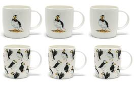 Jiallo - Roy Kirkham Sophie Mug - Puffin Parade, Set of 6, Bone China Ceramic, Made in England - Mutli color