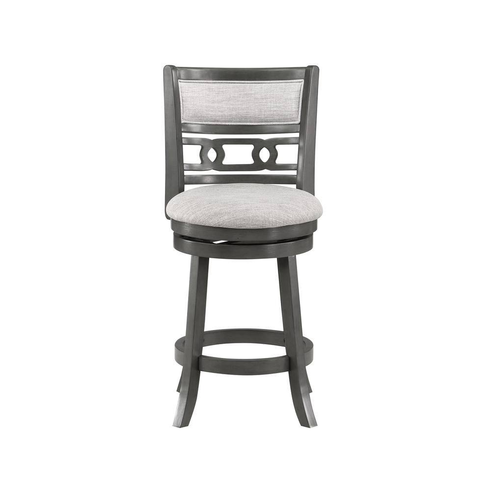 Angle. New Classic Furniture - Gia 24" Solid Wood Swivel Counter Stool with Fabric Seat in Gray - Gray.