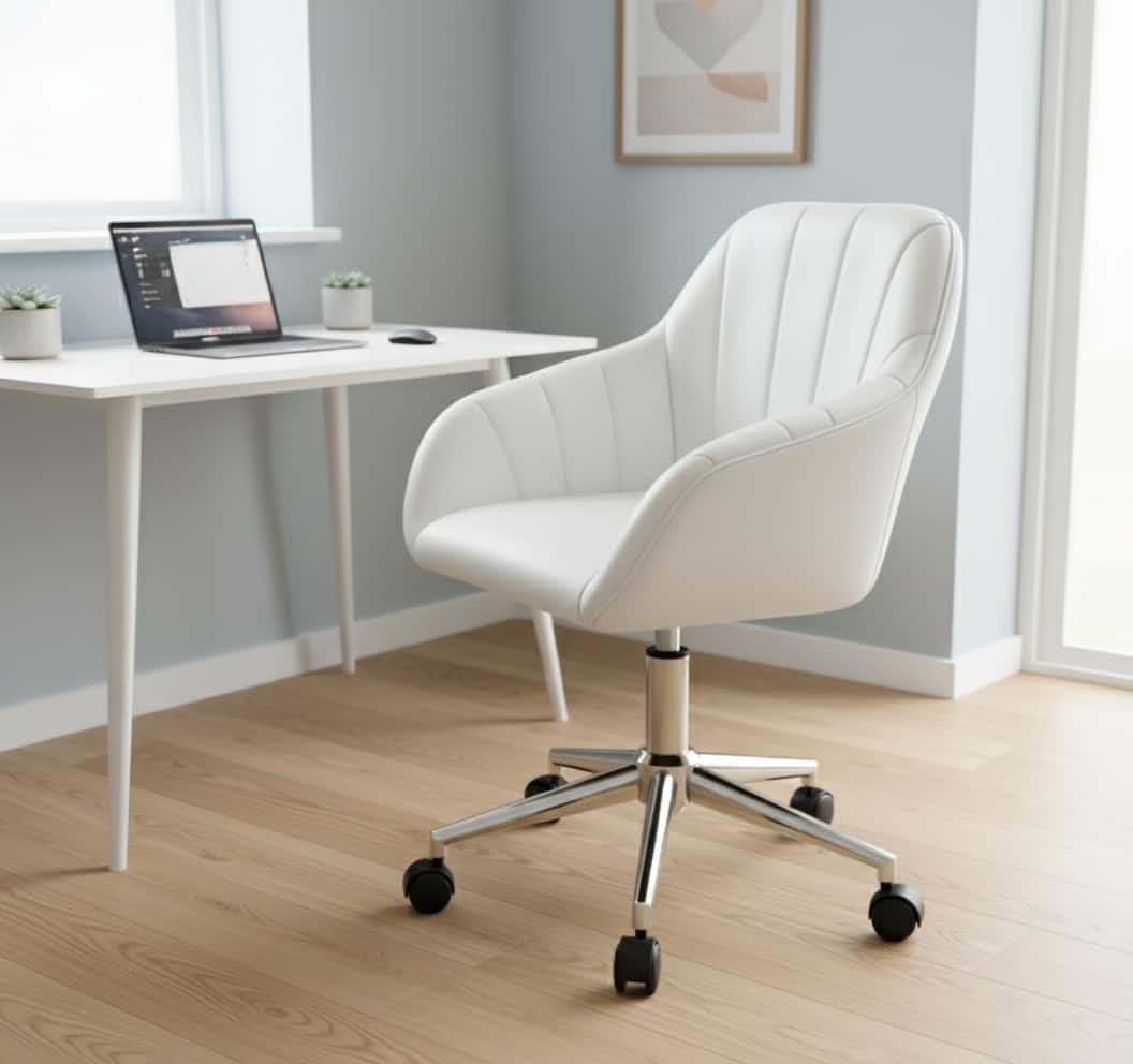 Forest'nSky - Modern Faux Leather Office Chair, Adjustable Swivel Desk Chair for Home Office - Comfortable Seating - White