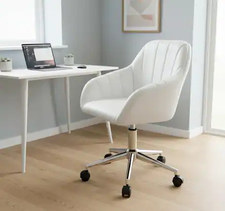 Front. Forest'nSky - Modern Faux Leather Office Chair, Adjustable Swivel Desk Chair for Home Office - Comfortable Seating,White - White.