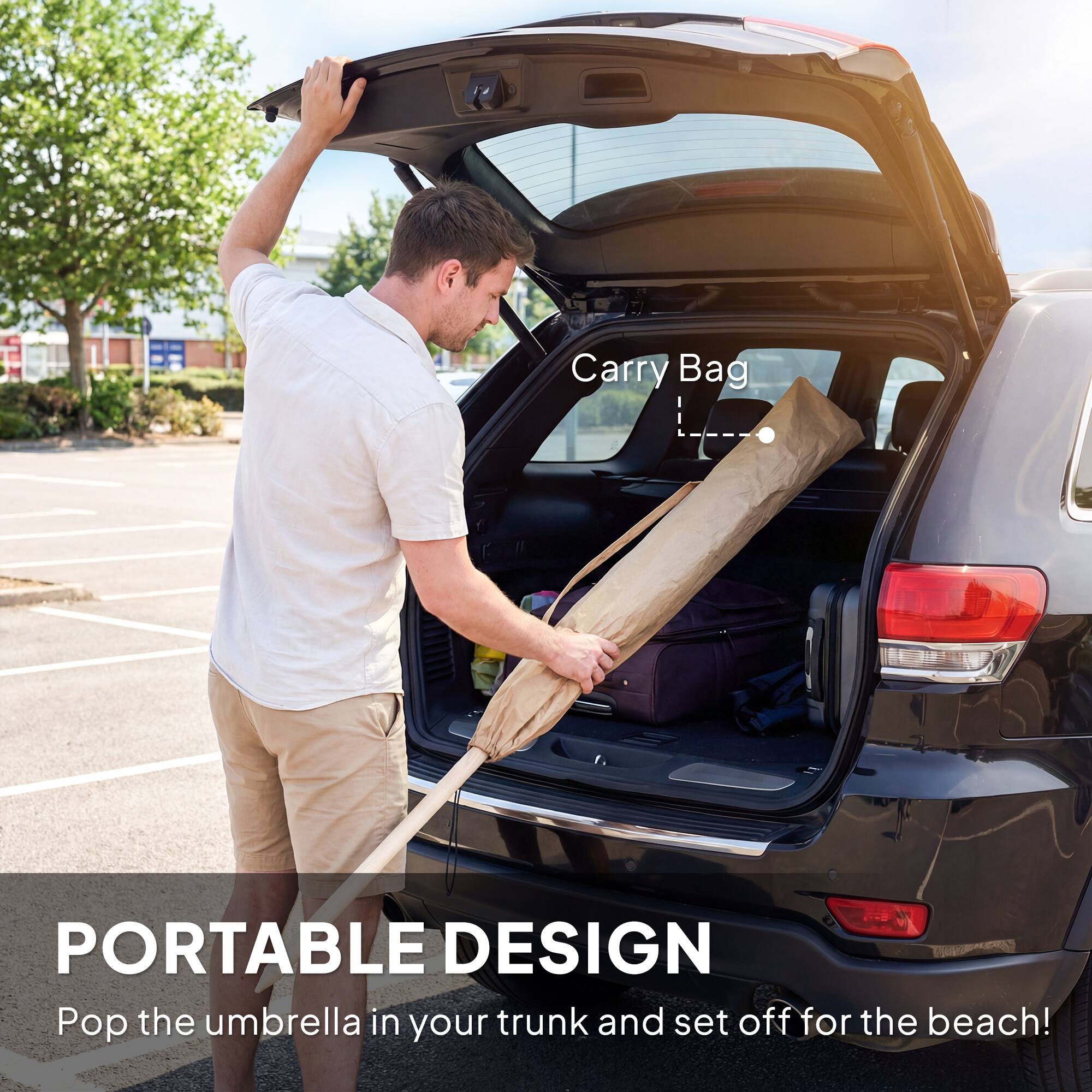 Carry Bag  
PORTABLE DESIGN  
Pop the umbrella in your trunk and set off for the beach!