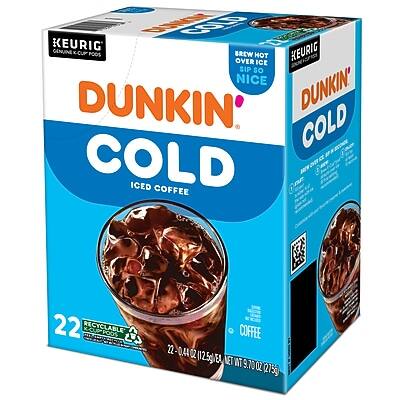 KEURIG  
DUNKIN' COLD  
ICED COFFEE  

BREW HOT OR COLD  
SIP SO NICE  

22 K-CUPS  
RECYCLABLE  

0.44 OZ (12.5g) EA  
NET WT 9.70 OZ (275g)