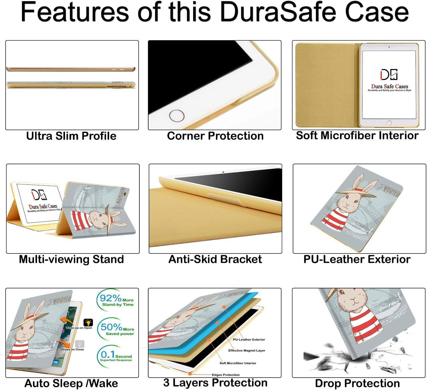 Features of this DuraSafe Case

- Ultra Slim Profile
- Corner Protection
- Soft Microfiber Interior
- Multi-viewing Stand
- Anti-Skid Bracket
- PU-Leather Exterior
- 92% More Stand-by Time
- 50% More Saved Power
- 0.1 Second Superfast Response
- Effective Magnet Layer
- Auto Sleep / Wake
- 3 Layers Protection
- Drop Protection