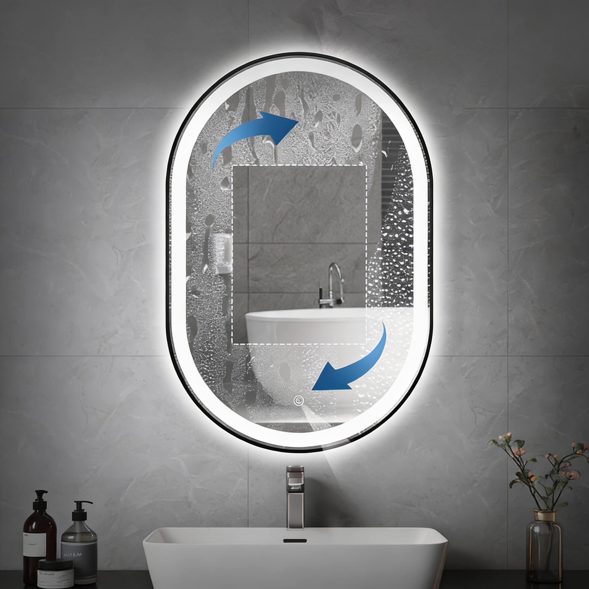 Alt View 2. METALTON - Oval Led Bathroom Mirror Lighted Vanity With Frame Anti Fog Smart Colors Dimmable For Makeup Frontlit Water - Gold 32"L x 20"W.