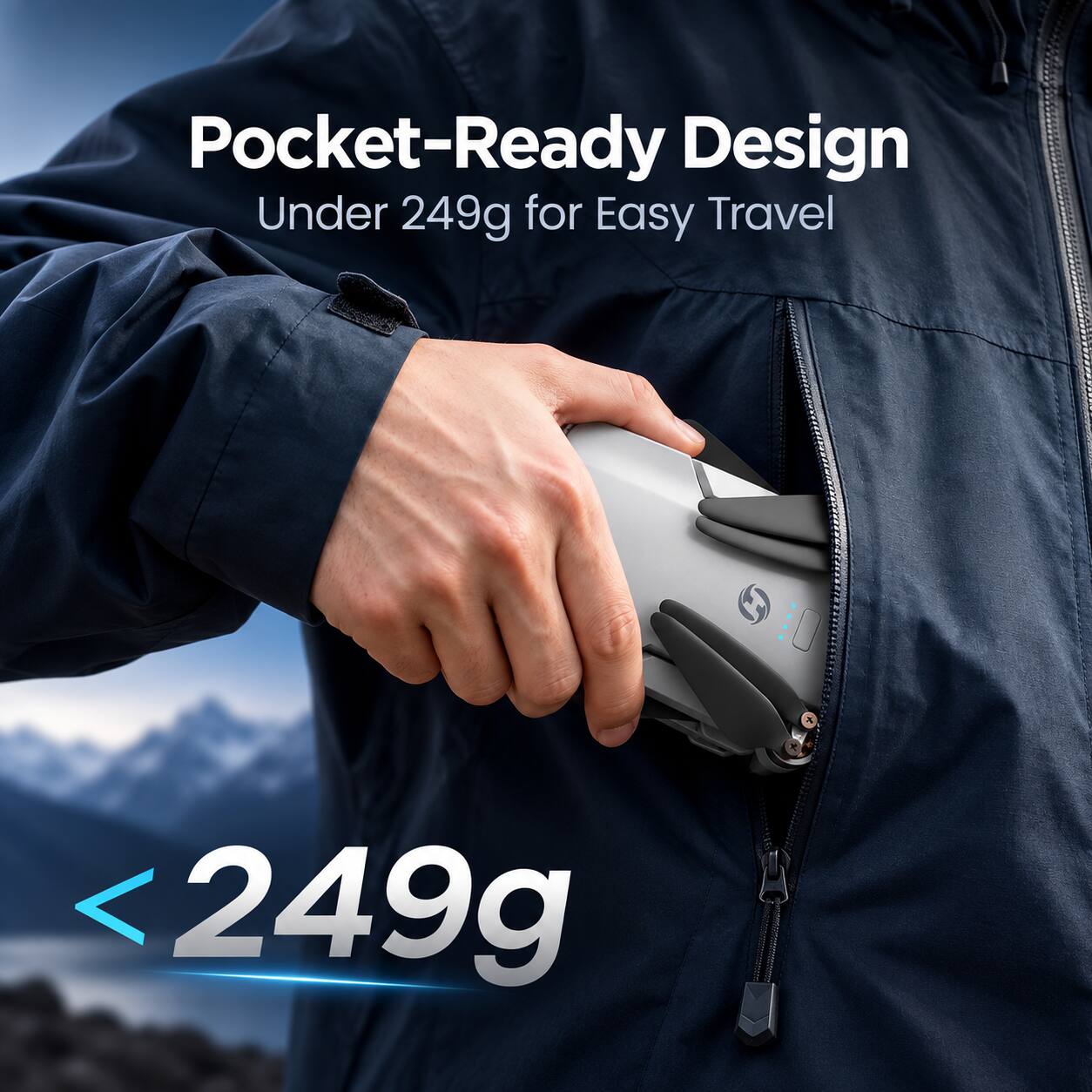 Pocket-Ready Design  
Under 249g for Easy Travel  
< 249g