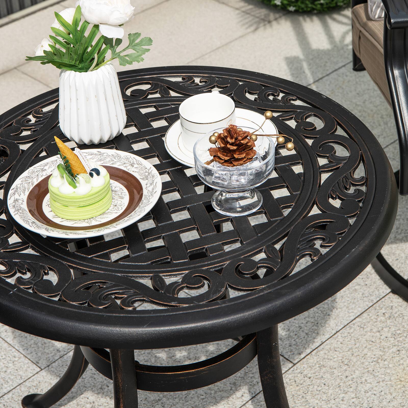 Alt View 3. Costway - Costway 2 PCS 24" Patio Side Table with Adjustable Footpads Round Cast Aluminum End Table - Antique Brown.