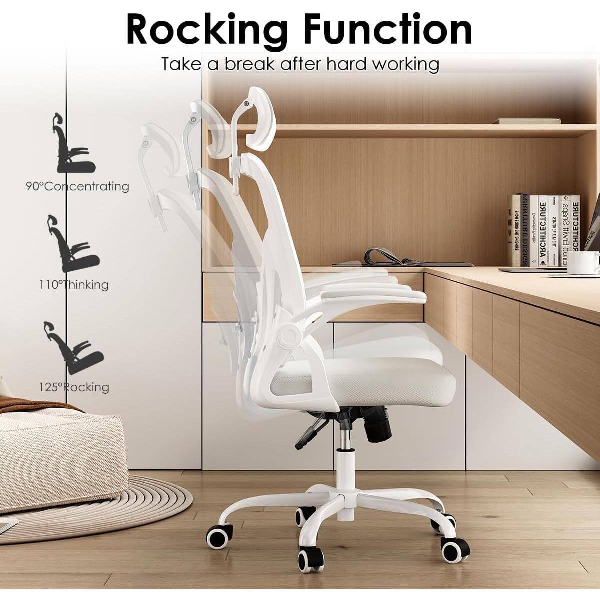 Rocking Function  
Take a break after hard working  

90° Concentrating  
110° Thinking  
125° Rocking