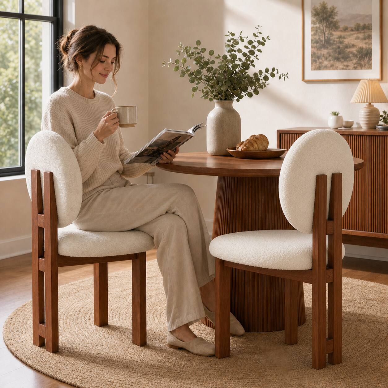 Back. VIVZONE - Set of 2 Fabric Side Chair Dining Chair - Brown,White.