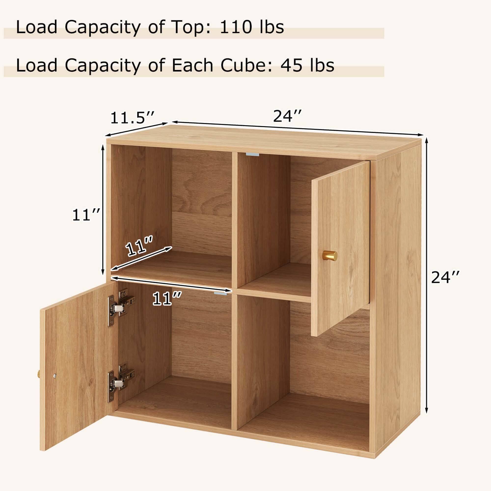 Load Capacity of Top: 110 lbs

Load Capacity of Each Cube: 45 lbs

11.5" 24"

11" 11" 11" 24"