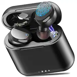 TOZO - T6 Wireless Earbuds, Bluetooth 5.3, Stereo Sound, 50H Playtime, Wireless Charging, Custom EQs, IPX8 - Black
