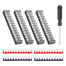 Unique Bargains - Screw Terminal Block 12 Positions, Dual Row, 600V 25A, with Screwdriver & Terminals, 4 Sets - Black