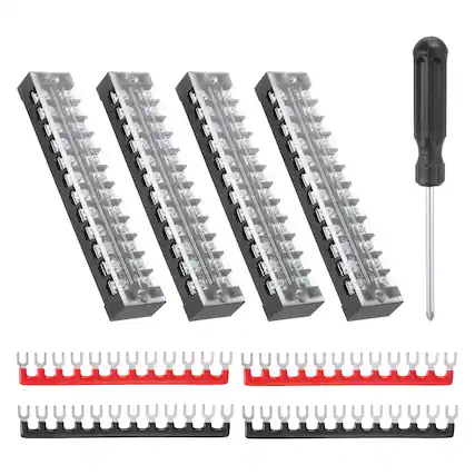 Front. Unique Bargains - Screw Terminal Block 12 Positions, Dual Row, 600V 25A, with Screwdriver & Terminals, 4 Sets - Black.