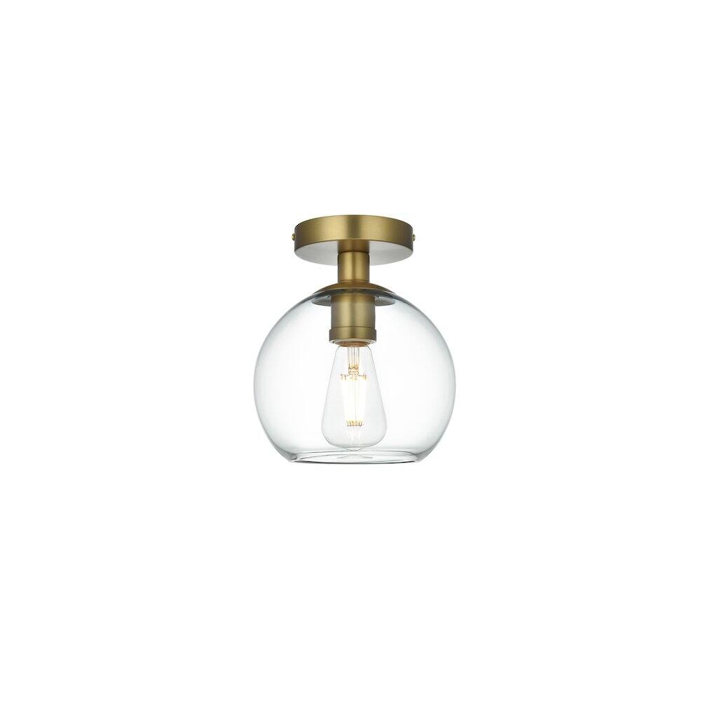 Back. Living District - Baxter 8 Inch Flush Mount Ceiling Light Clear Shade in Satin Gold - Satin Gold And Clear.