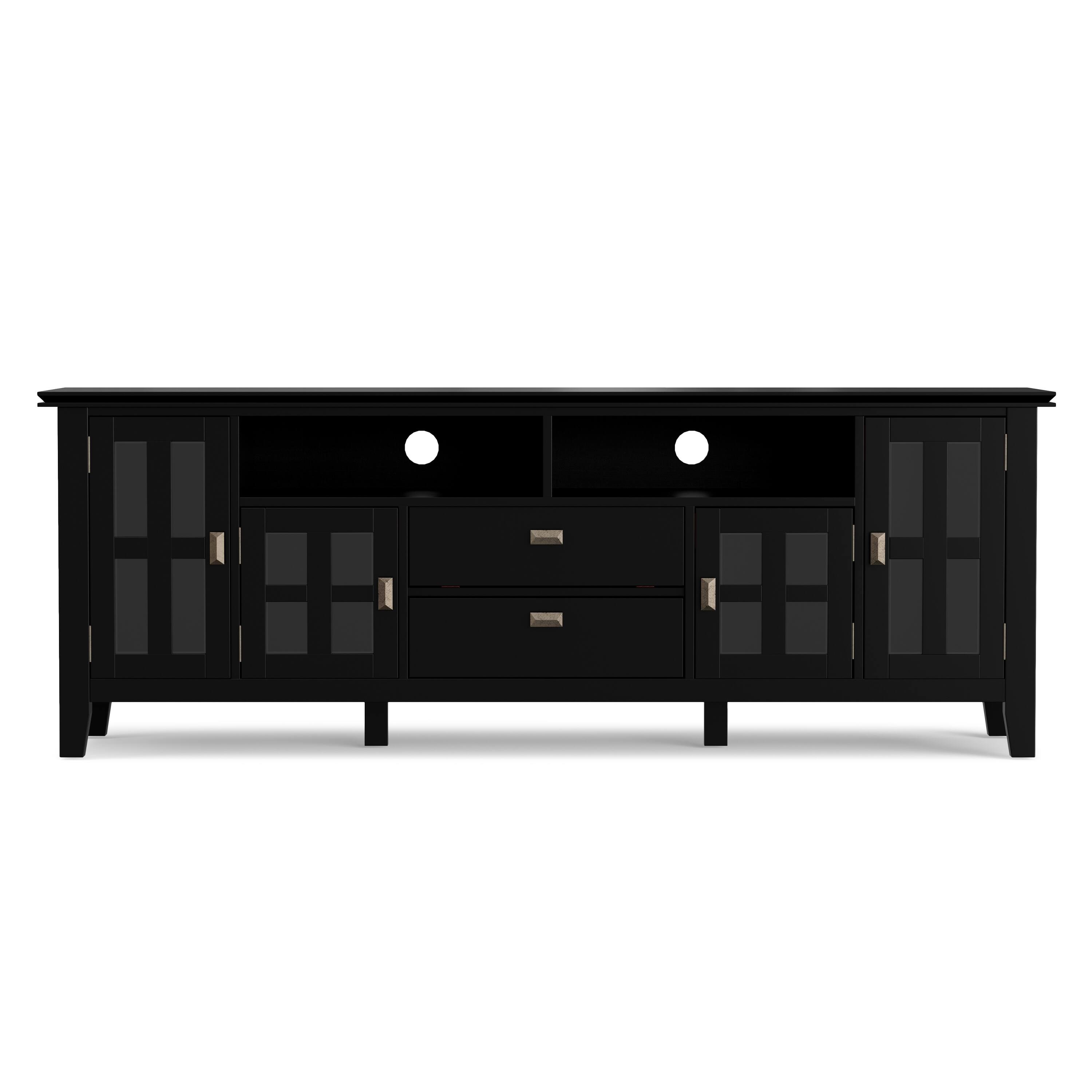 Left. Simpli Home - Artisan 72 inch TV Stand with 26 inch 5 Shelf Bookcases (Set of 3) - Black.