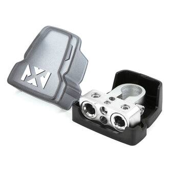 Alt View 1. NVX - Universal Positive/Negative Car Battery Terminal with Dual 1/0 to 4-Gauge and Dual 4 to 8-Gauge Outputs - Black.