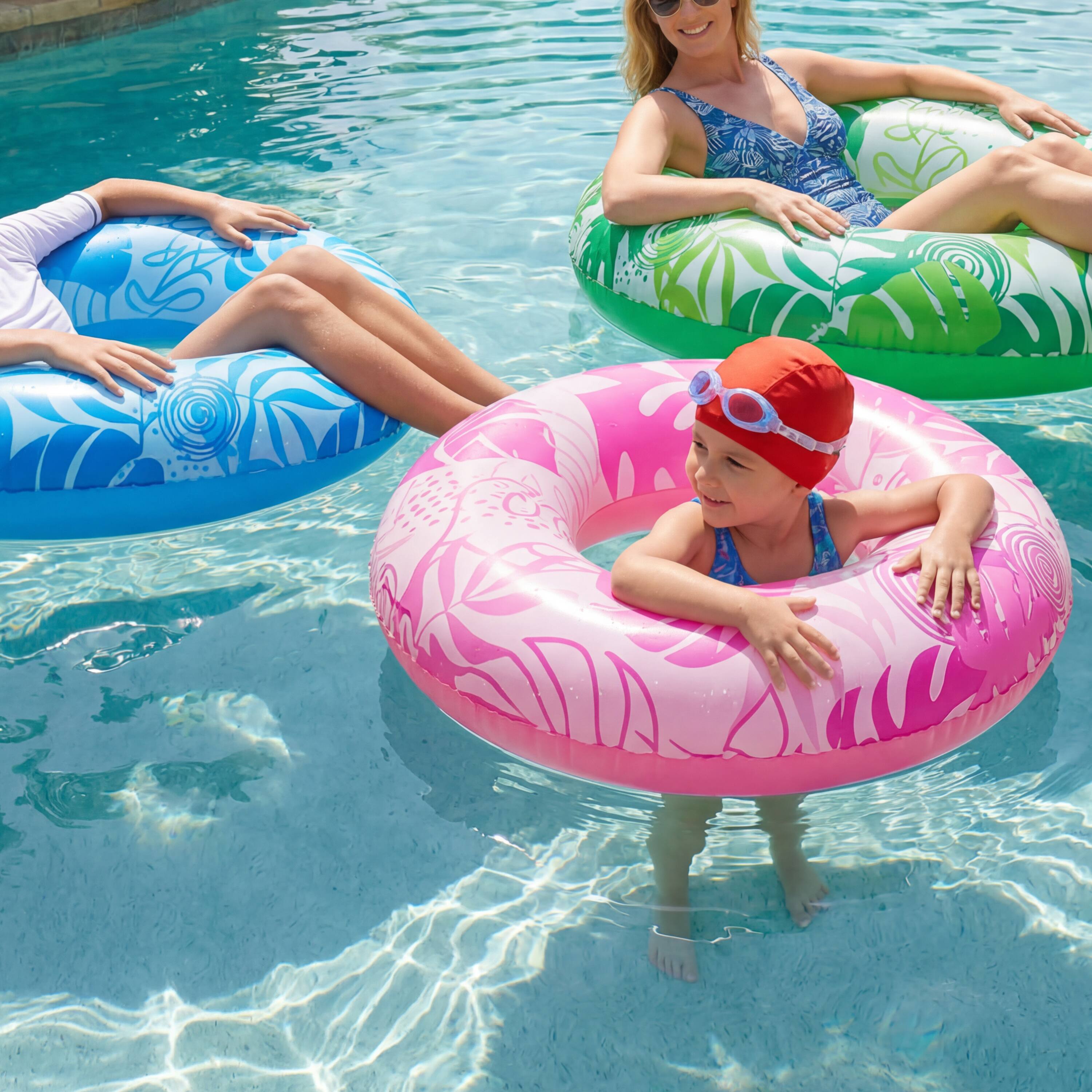 Alt View 4. Joyfy - 4 Packs Inflatable Pool Float, Swimming Pool Tube for Kids Adults, Tropical Leaves Floatie Ring Water Toys Summer Beach.
