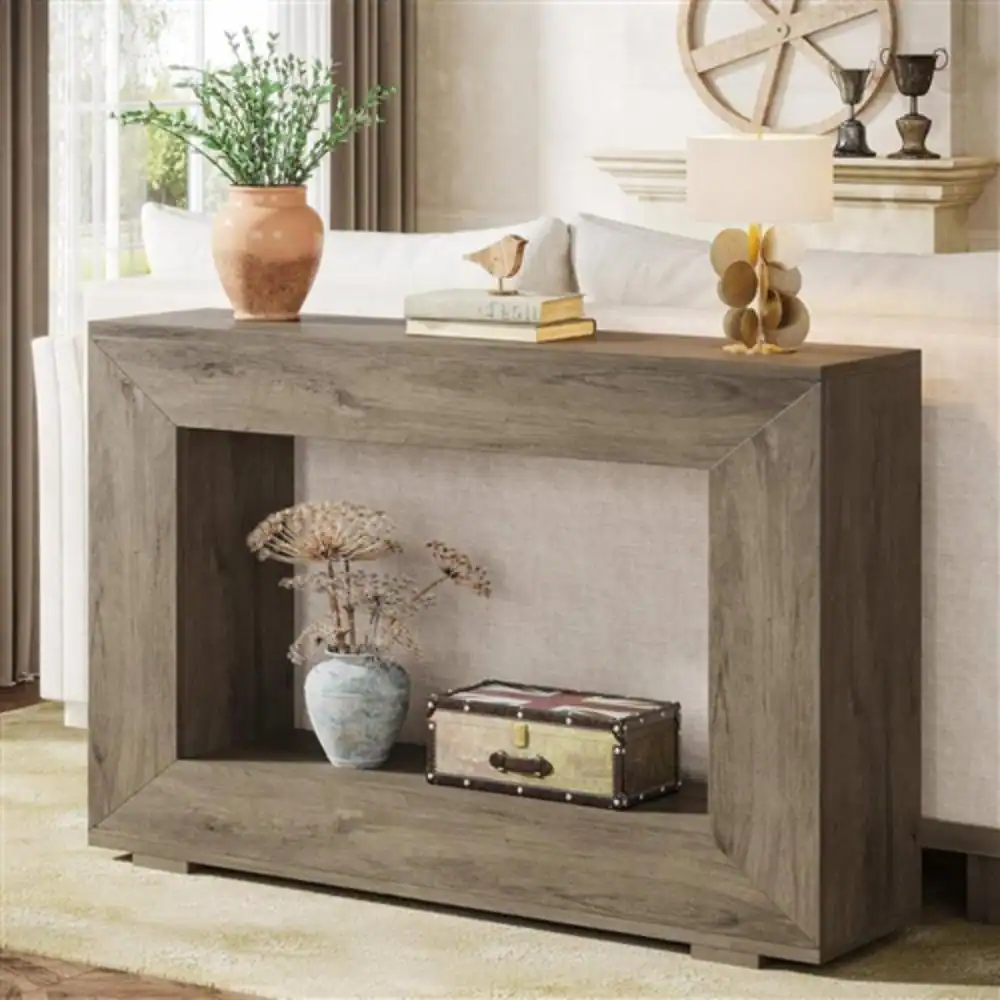 Angle. Hivvago - Modern Farmhouse 47-inch Long Entryway / Console Table in Grey Wood Finish - Grey.
