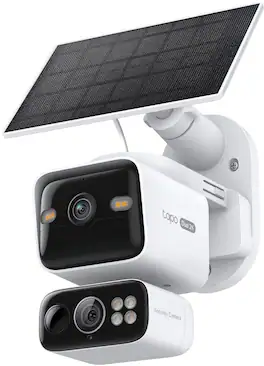 TP-Link - Tapo Wireless Dual-Lens, Pan-Tilt Security Camera 2K QHD , 360° Coverage, with Solar - No Monthly Fees - White