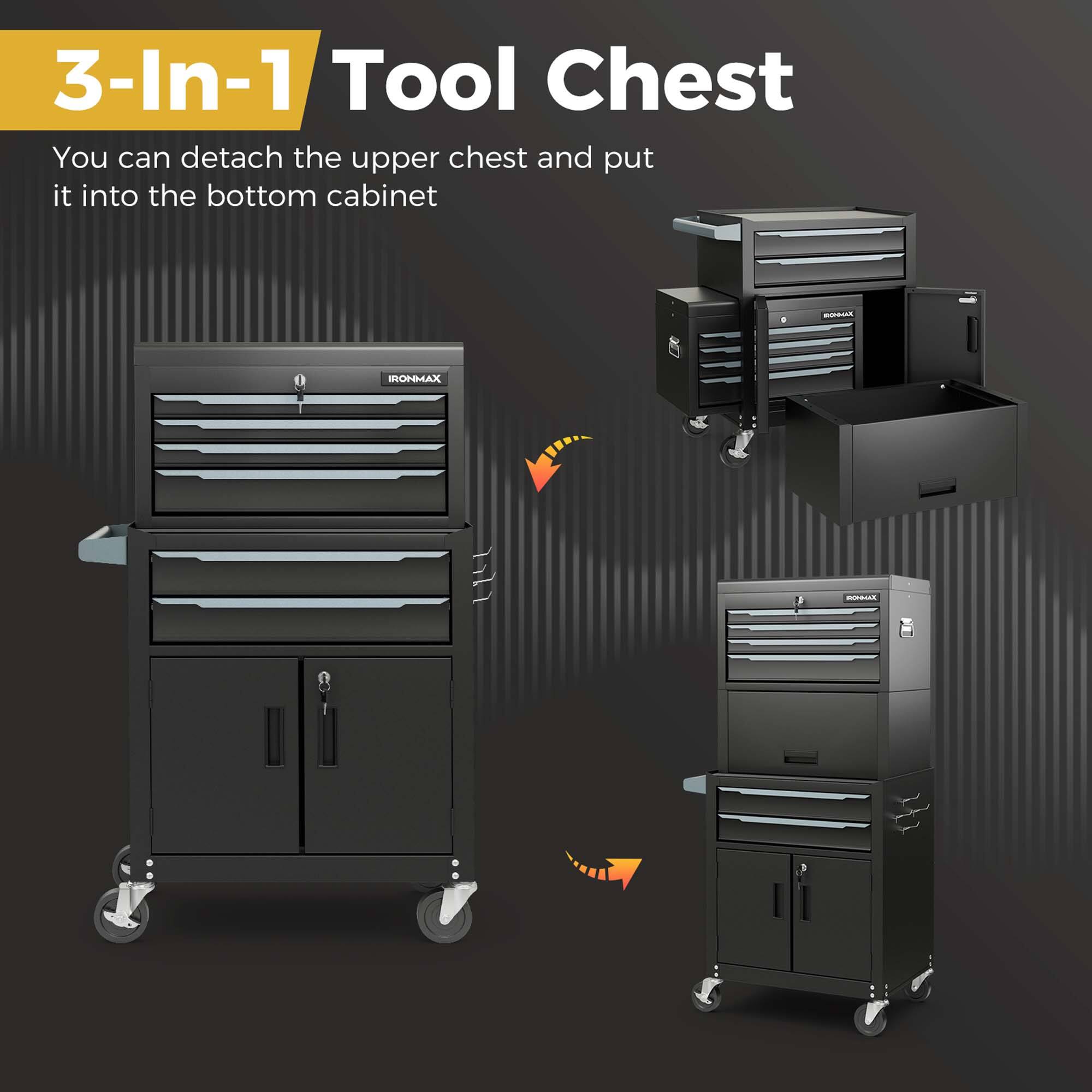 3-In-1 Tool Chest

You can detach the upper chest and put it into the bottom cabinet