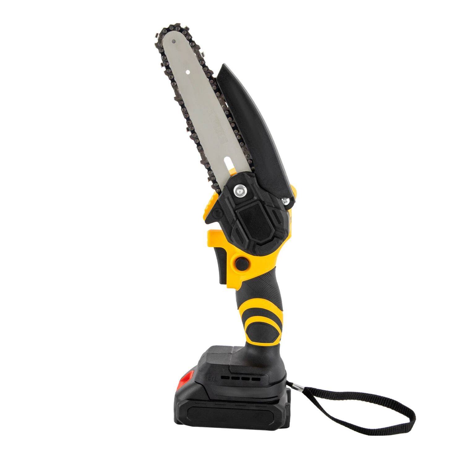 Angle. Home Collection - 6" Mini Cordless Electric Chainsaw 20V – Handheld Chain Saw w/ 2 Batteries & 2 Chains.
