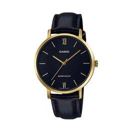 Casio - Women’s Leather Strap Analog Watch with Gold Case - LTP-VT01GL-1BUDF - Black
