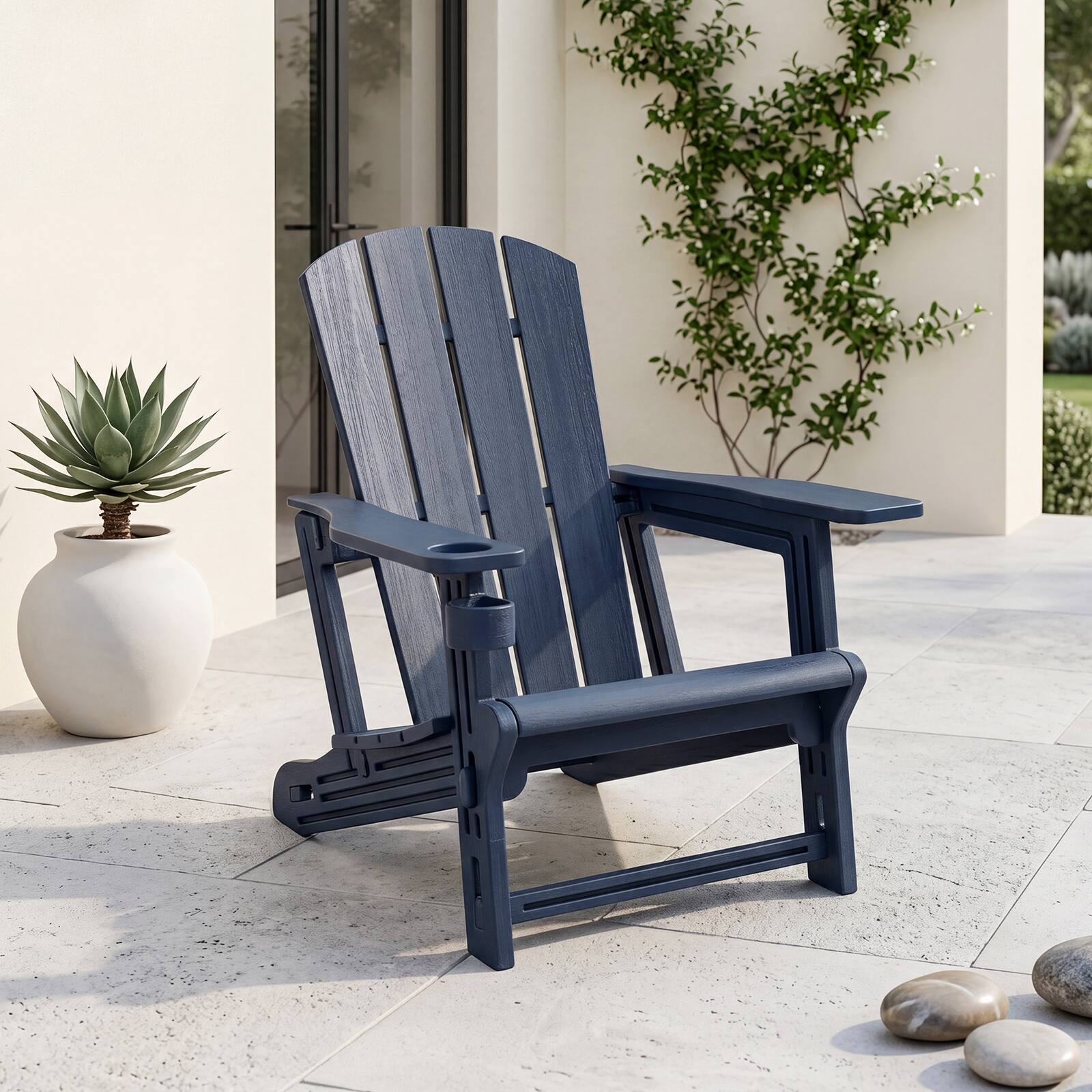 Alt View 3. Costway - Costway 4 PCS HDPE Adirondack Chairs with Realistic Wood Grain, Extended Backrest - Blue.