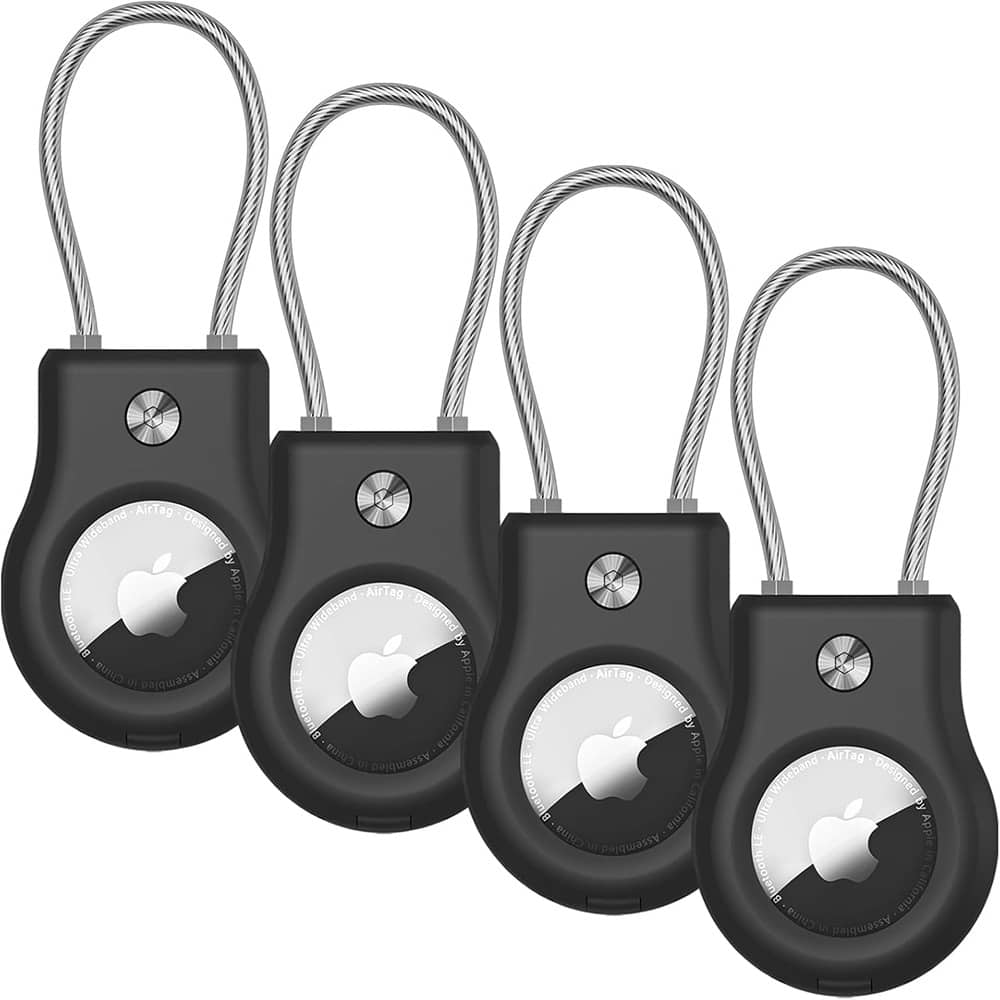 RTMB - 4-Pack AirTag Keychain Holder, Lock Case with Cable, Durable, Black - Black- 4 Pack
