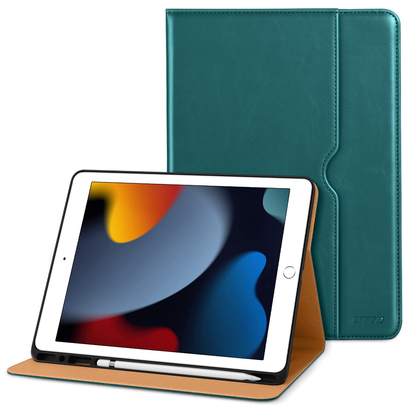Front. DTTO - ​Case for iPad 9th/8th/7th Generation 10.2 Inch 2021/2020/2019, Premium Leather Folio Stand - Auto Wake/Sleep - Green.