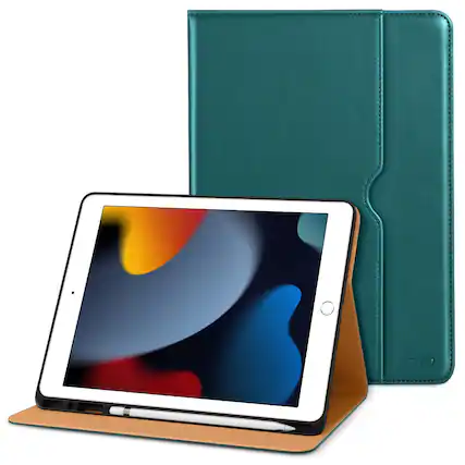 Front. DTTO - Case for iPad 9th/8th/7th Generation 10.2 Inch 2021/2020/2019, Premium Leather Folio Stand - Auto Wake/Sleep - Green.