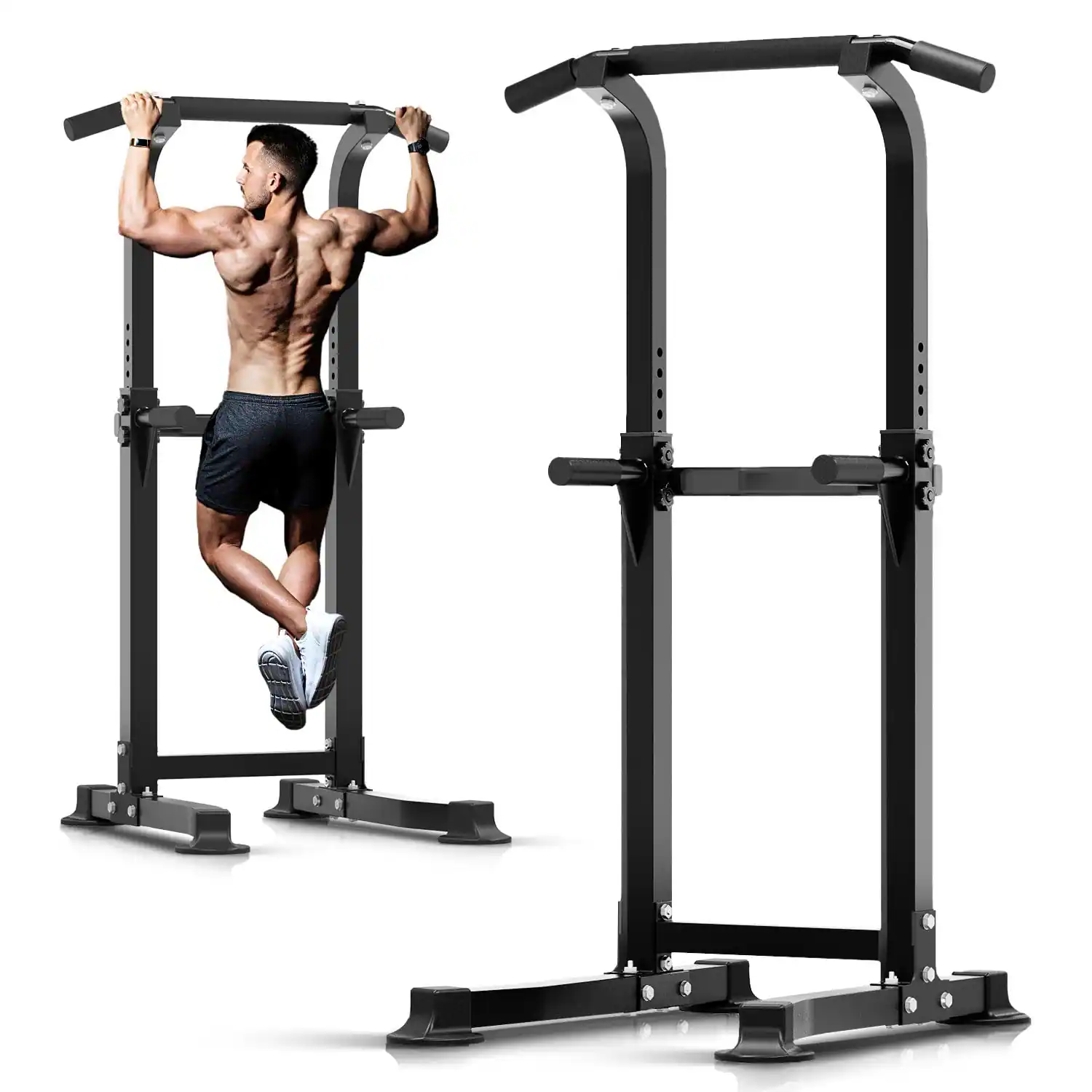 Front. ThinkLink Electronic - Pull Up Bar Dip Squat Rack Workout Station Height Adjustable Free Standing Chin - Black.