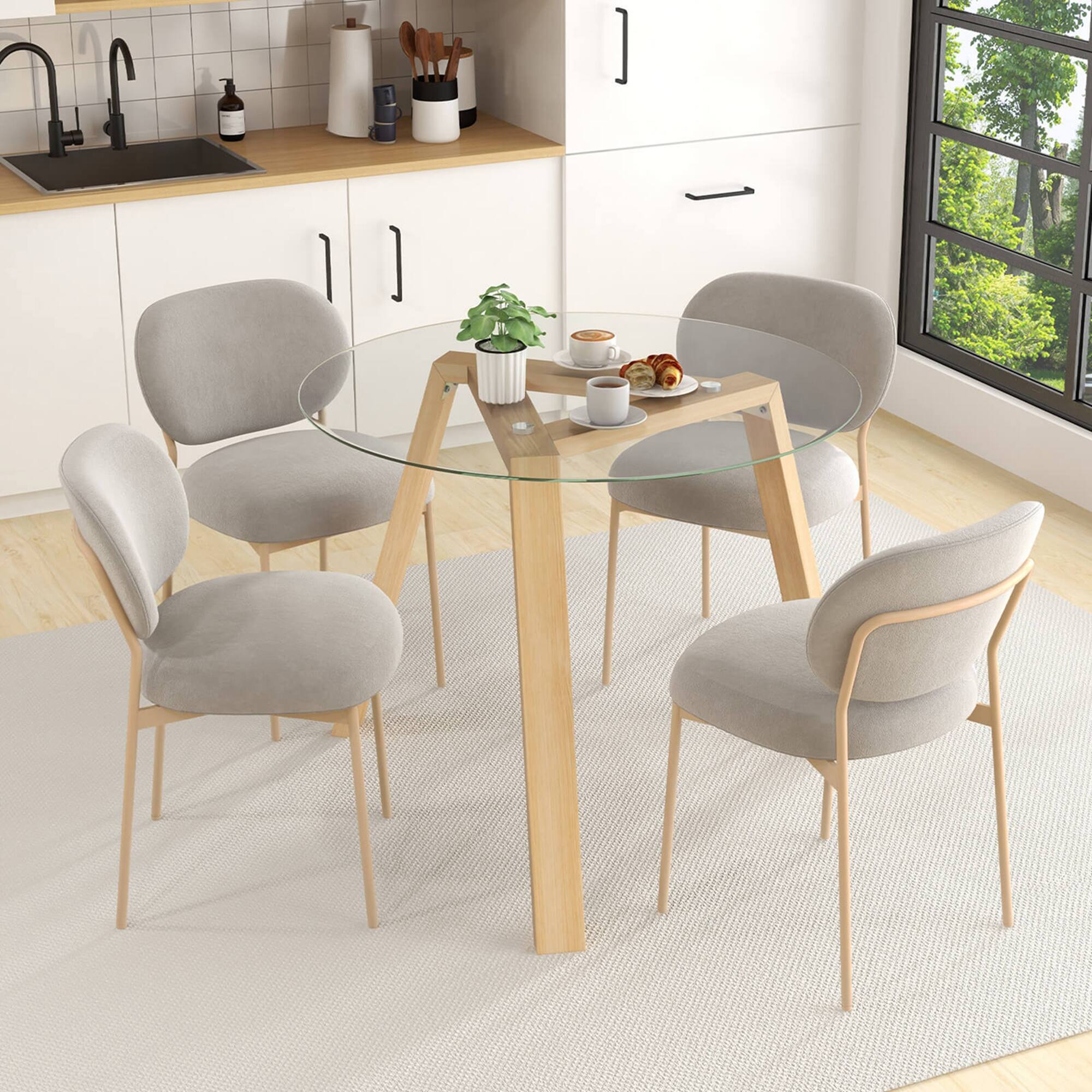 Alt View 1. Costway - 36" Round Glass Dining Table for 4 with Tempered Glass Tabletop Rubber Wood Frame - Natural.