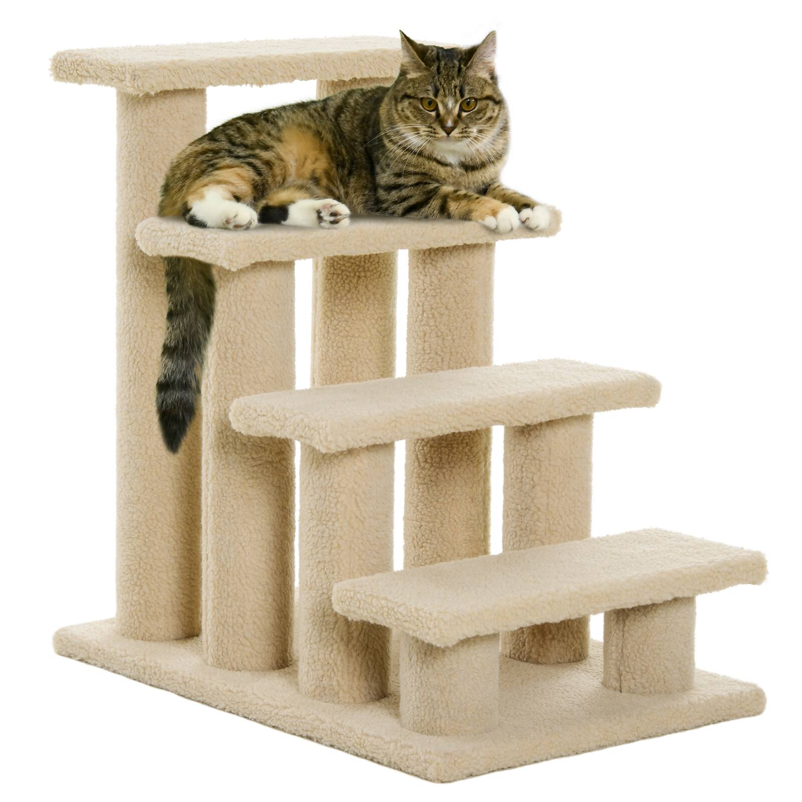 APRILSOUL- 25in 4-Step Multi-Level Carpeted Cat Scratching Post Pet Stairs Beige