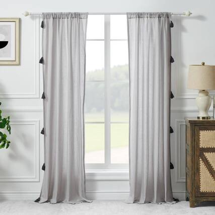 Front. Greenland Home Fashions - Greenland Home Fashion Monterrey 3" Rod Pocket Light Filtering Curtain Panel Pair Each Panel 42" x 84" Gray - Gray.
