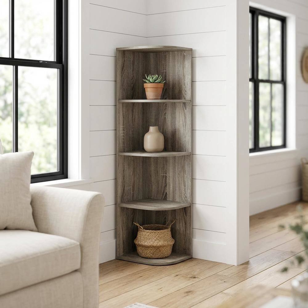 Angle. FurniFact - Corner Storage Bookcase with French Oak Finish for Living Spaces - French Oak.