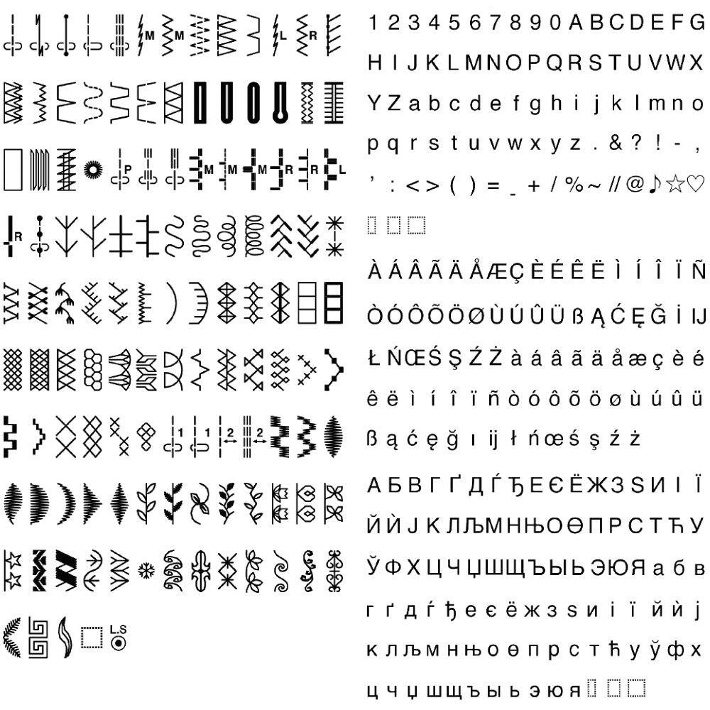 Sure, here is the corrected and grouped text from the image:

---

1 2 3 4 5 6 7 8 9 0 A B C D E F G H I J K L M N O P Q R S T U V W X Y Z

a b c d e f g h i j k l m n o p q r s t u v w x y z

. & ? ! - , ' : < > ( ) = _ + / % ~ // @ ♦ ★ ♥

À Á Â Æ Ç È É Ê Ë Ì Í Î Ï Ñ Ò Ô Ó Ö Ù Ú Ü

Ç Ć Ĉ Č Ď Đ Ë Ê Ě Ė Ē Ę Ė Ė Ė Ė Ė Ė Ė Ė Ė Ė Ė Ė Ė Ė Ė Ė Ė Ė Ė Ė Ė Ė Ė Ė Ė Ė Ė Ė Ė Ė Ė Ė Ė Ė Ė Ė Ė Ė Ė Ė Ė Ė Ė Ė