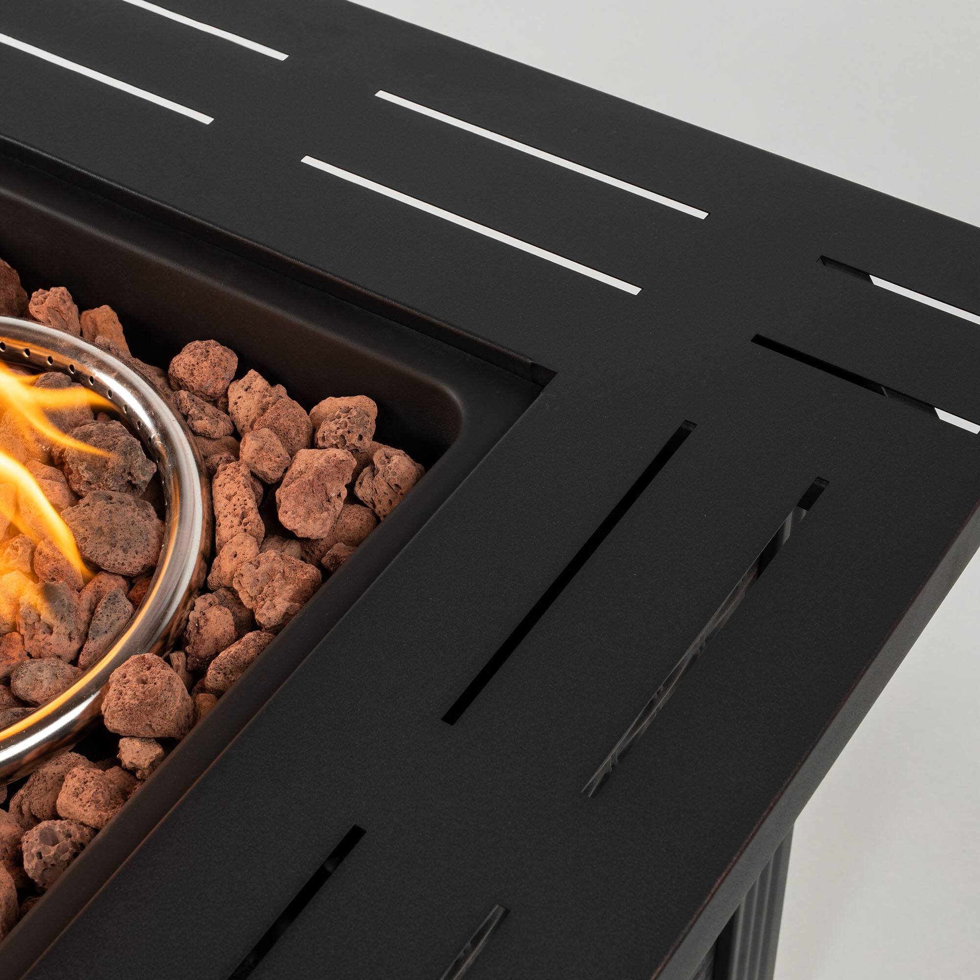 Back. Lirago - 28" Outdoor Propane Fire Pit Table 50000 BTU Square Steel Table Top Fire Pit for Patio Deck Garden Backyard Black - Black.