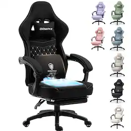 Dowinx - Gaming Chair with Pocket Spring Cushion, Breathable Fabric Computer Chair with Gel Pad, Reclining Office Chair - Black