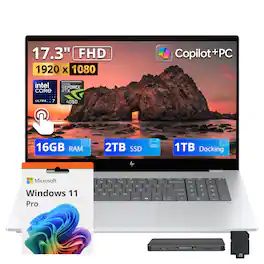 HP - Upgraded - OmniBook X 17.3" Touch AI Laptop,Intel Ultra 7 256V,16GB RAM,2TB SSD+1TB Dock Set,RTX 4050,Backlit,Win 11 Pro - Silver