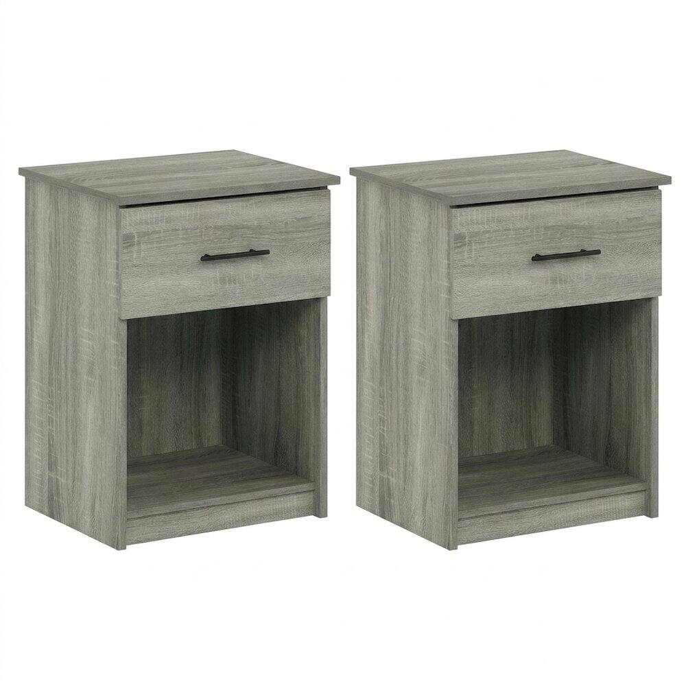 Left. FurniFact - French Oak Grey Nightstand with Handle - French Oak Grey.