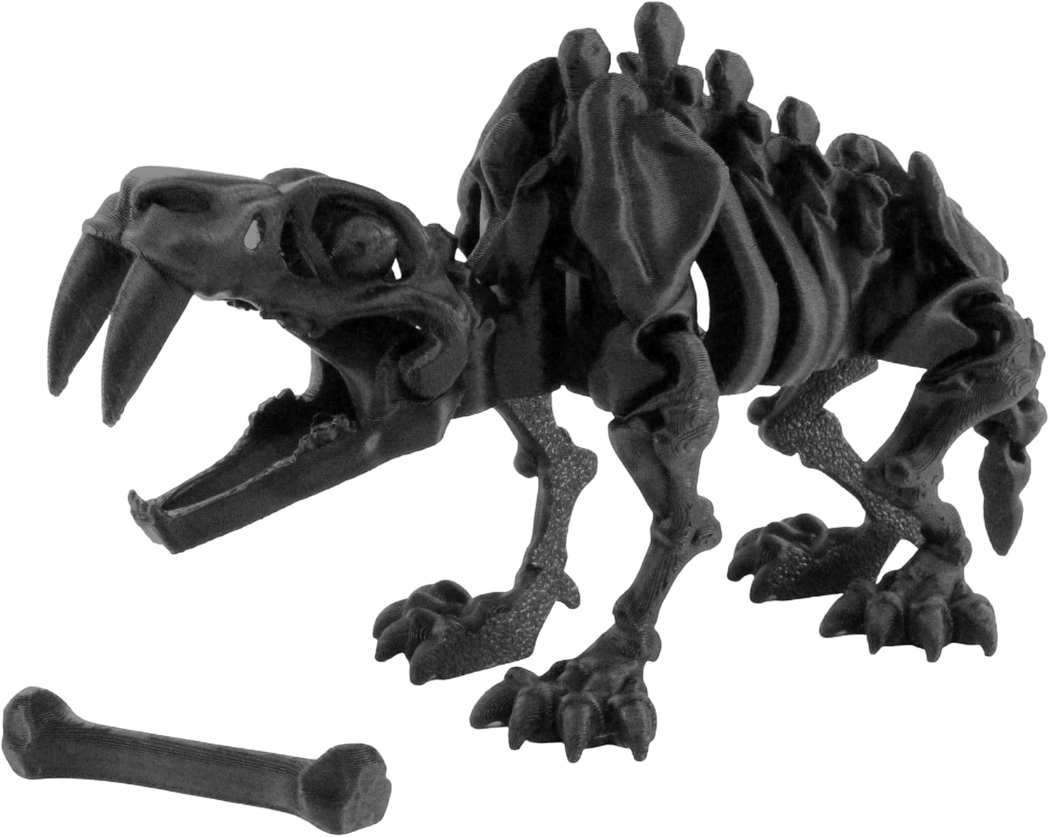 Front. JuzToys - 3D Printed Skeleton Sabertooth Tiger, Prehistoric Collectible Articulating Dinosaur Figurine for Desk Black by PowerTRC - Black.