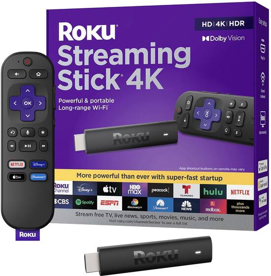 Roku - Streaming Stick 4K | Streaming Device with Voice Remote and Long-Range Wi-Fi - Black