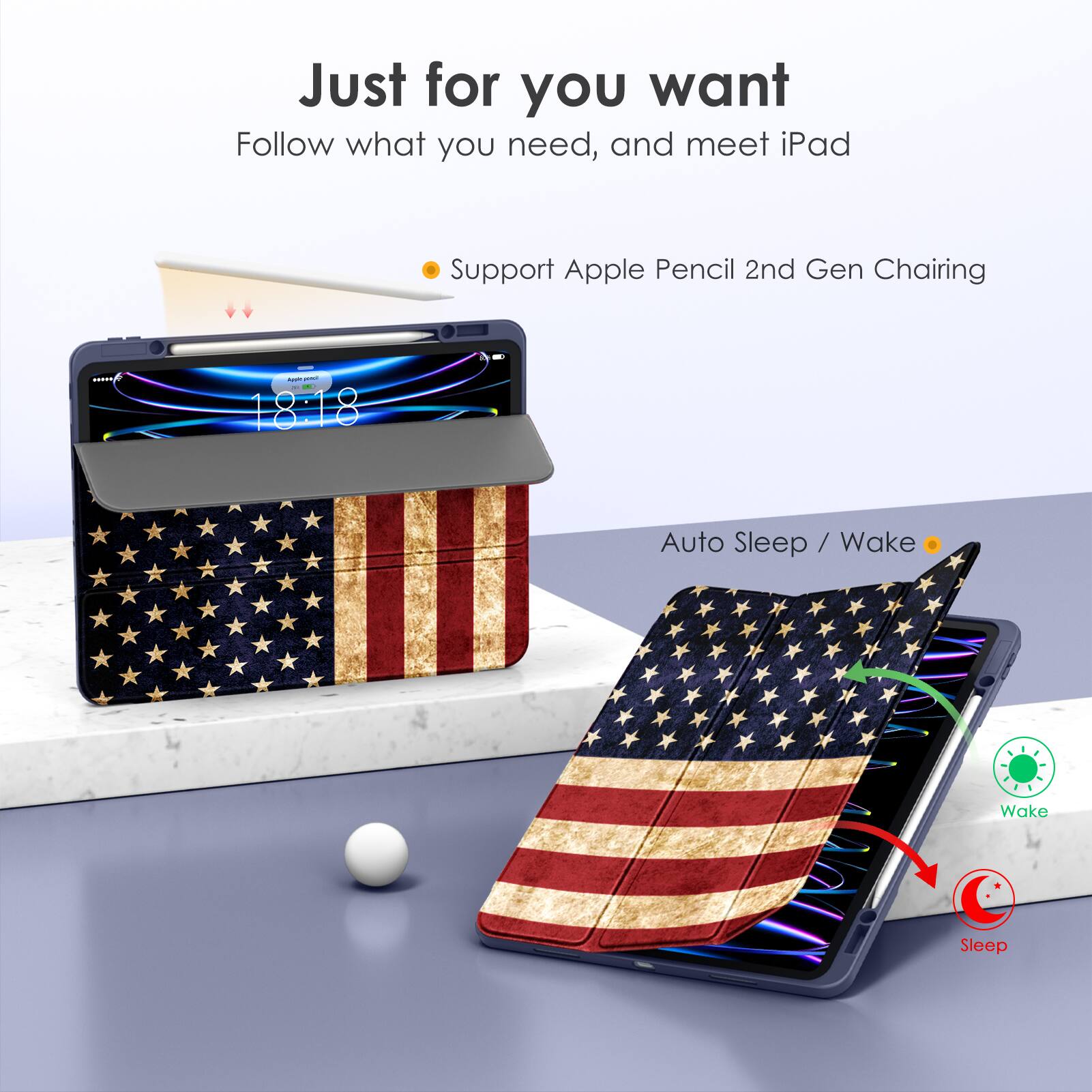 Just for you want  
Follow what you need, and meet iPad  

- Support Apple Pencil 2nd Gen Charging  
- Auto Sleep / Wake