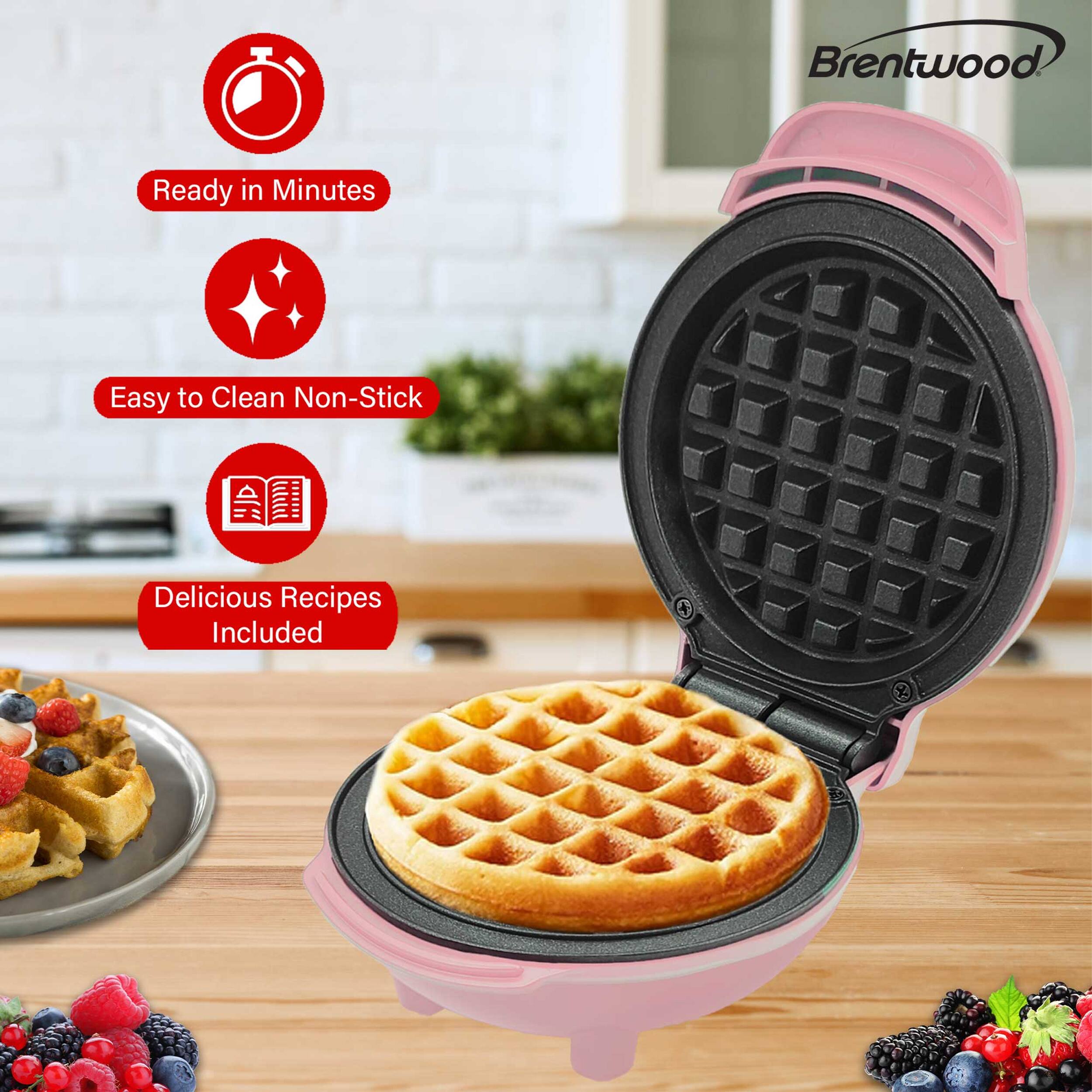 Brentwood. Ready in Minutes. Easy to Clean Non-Stick. Delicious Recipes Included.