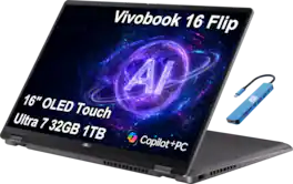 ASUS - Vivobook 16 Flip 16" FHD+ OLED Laptop - 2-in1 Touchscreen - Intel Core Ultra 7 - 32GB RAM - 1TB SSD - Copilot+ PC - Matte Gray