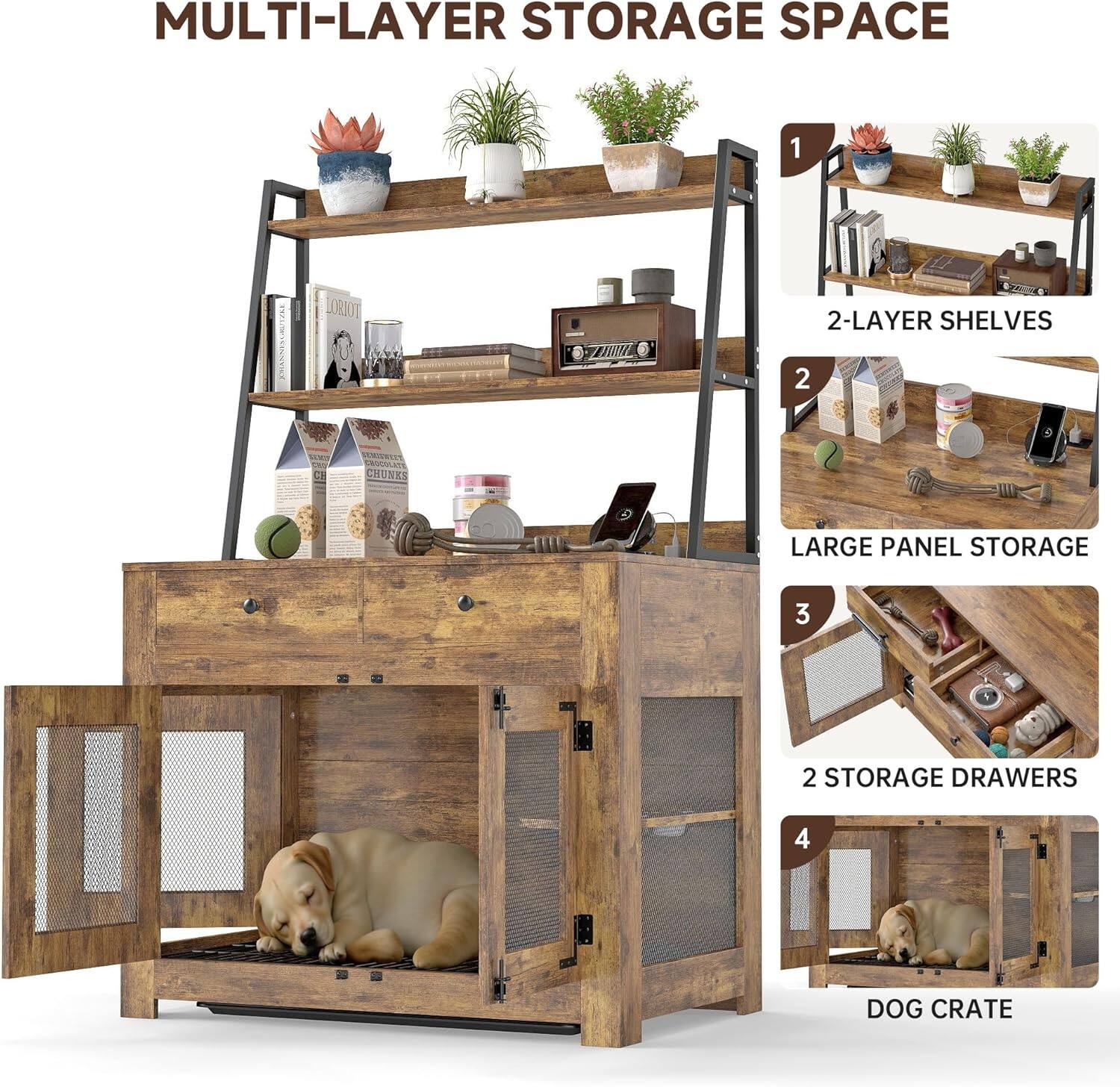 MULTI-LAYER STORAGE SPACE

1. 2-LAYER SHELVES
2. LARGE PANEL STORAGE
3. 2 STORAGE DRAWERS
4. DOG CRATE